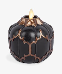 Black Embossed Fretwork Flameless Candle Pumpkin