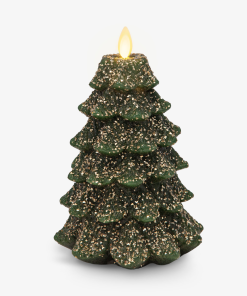 Green Glitter Holiday Tree Flameless Candle