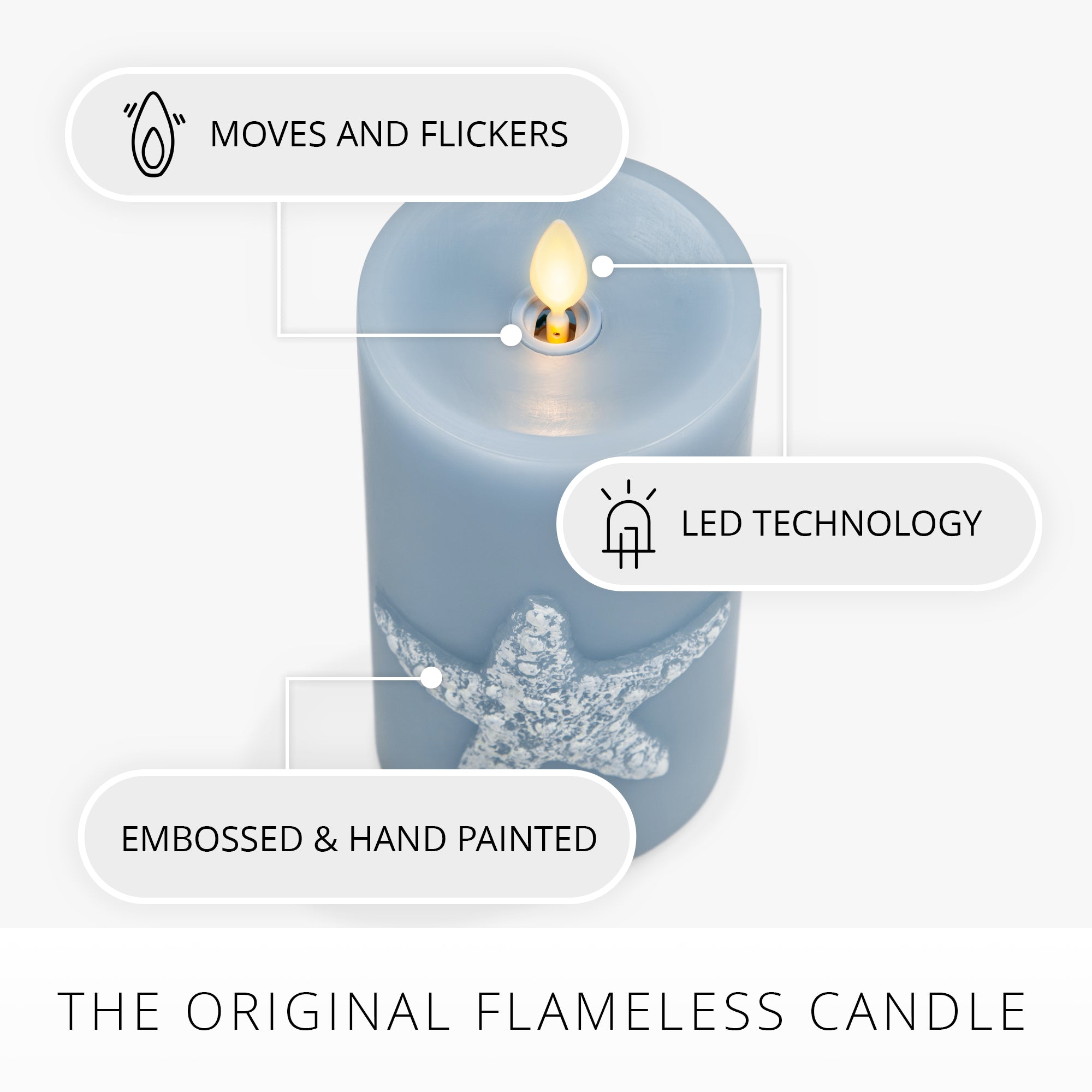 sm-image-b05df782efa50dbc220d9f3e Soft Chambray Embossed Starfish Flameless Candle Pillar