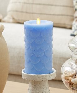 Cornflower Embossed Fish Scale Flameless Candle Pillar