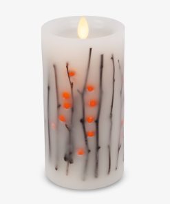 Pearl Ivory Embedded Orange Berries & Twigs Flameless Candle Pillar