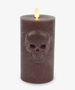Dark Chocolate Chalky Flameless Candle Skull Pillar