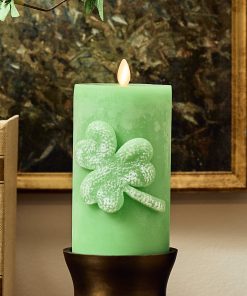 Lucky Green Flameless Candle Shamrock Pillar