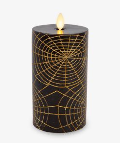 Black and Gold Spider Web Flameless Candle Pillar