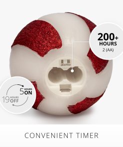 Red Candy Cane Glitter Stripe White Flameless Candle Sphere