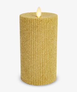 Rich Gold Glitter Ribbed Flameless Candle Pillar