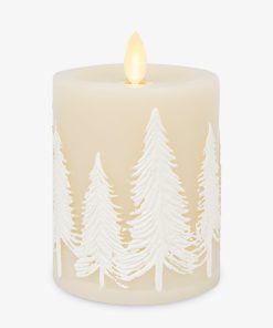 White Swan Embossed Trees Flameless Candle Pillar