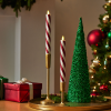 Red Candy Cane Glitter Stripe White Flameless Candle Tapers - Set of 2
