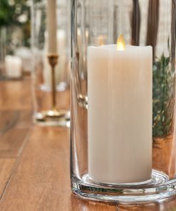 White Flameless Candle Pillars with Remote - Melted Top - Set of 3