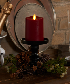 Burgundy Flameless Candle Pillar - Melted Top - 3