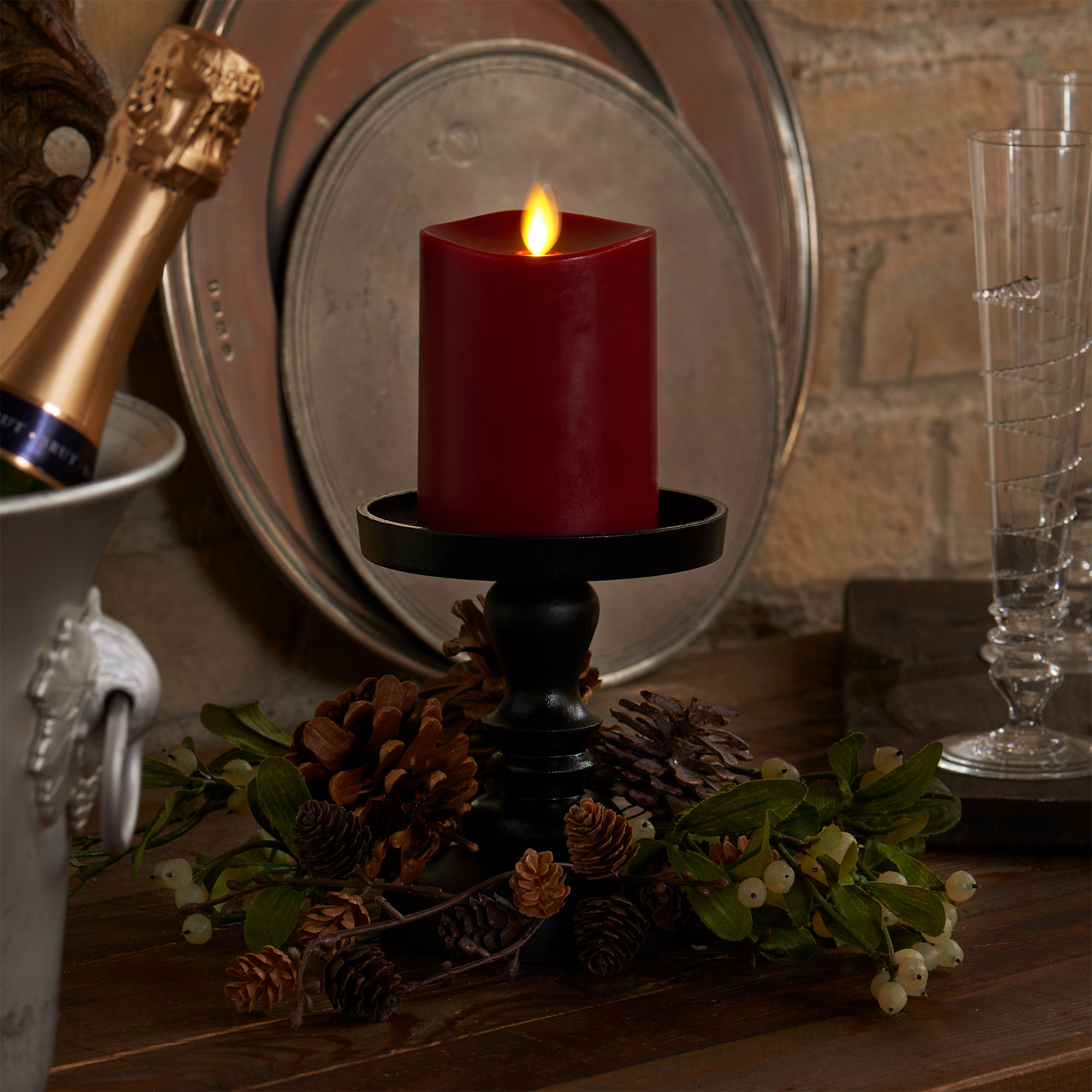 sm-image-b7a0bc770973f700d883af64 Burgundy Flameless Candle Pillar - Melted Top - 3" Width