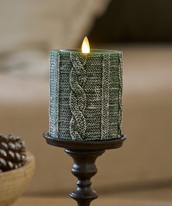 Holiday Green Sweater Knit Flameless Candle Pillar