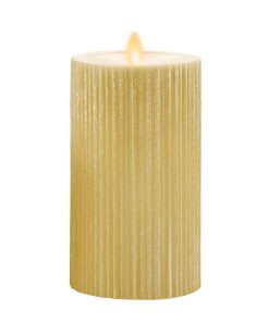 Ribbed Metallic Champagne Flameless Candle Pillar