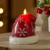 Holiday Red Santa Hat with Snowflakes Flameless Candle