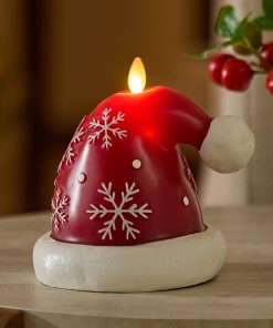 Holiday Red Santa Hat with Snowflakes Flameless Candle