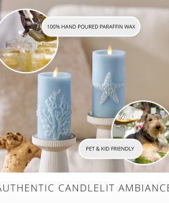 Soft Chambray Embossed Coral Flameless Candle Pillar