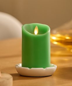 Vibrant Green Flameless Candle Pillar - Scallop Top - 3