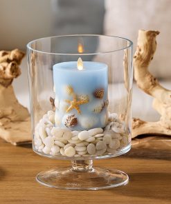 Soft Chambray Embedded Seashell & Starfish Flameless Candle Pillars