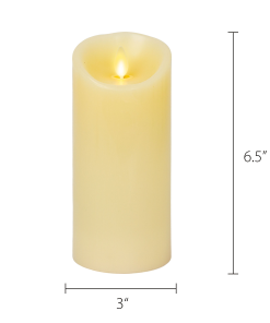 Ivory Flameless Candle Pillar - Scallop Top Vanilla Scented - 3” Width