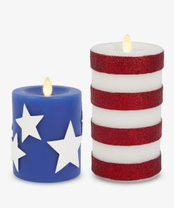 Set of 2 Stars & Stripes Flameless Candle Pillars