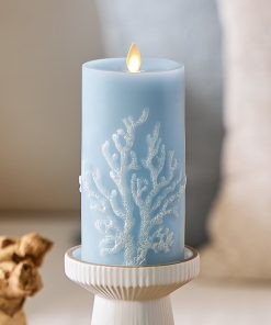 Soft Chambray Embossed Coral Flameless Candle Pillar