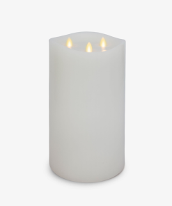 White Flameless Candle Tri-Flame Grand Pillar - Melted Top