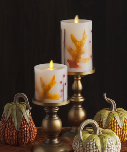 Embedded Fall Leaves & Twigs Flameless Candle Pillar