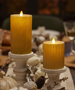 Ribbed Metallic Champagne Flameless Candle Pillar