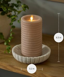 Timeless Taupe Chalky Ribbed Flameless Candle Pillar