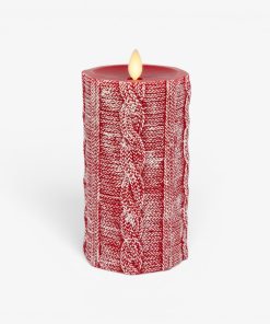 Holiday Red Sweater Knit Flameless Candle Pillar