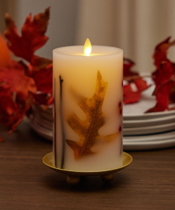 Embedded Fall Leaves & Twigs Flameless Candle Pillar