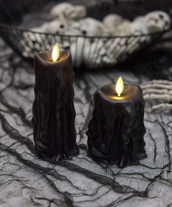 Black Heavy Wax Drip Flameless Candle Slim Pillar