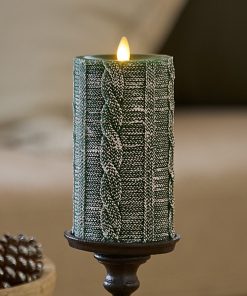 Holiday Green Sweater Knit Flameless Candle Pillar
