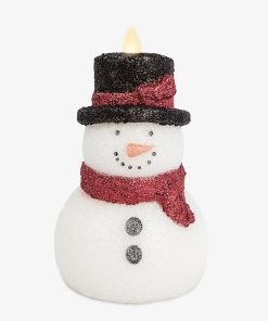 White Glitter Flameless Candle Snowgirl