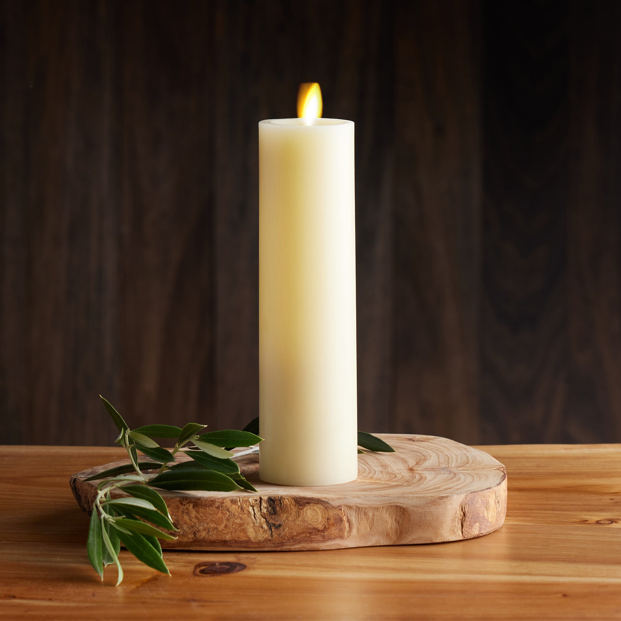 sm-image-c389414544a2866d1173d11f Ivory Flameless Candle Slim Pillar - Recessed Top - 2" Width