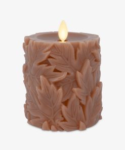 Caramel Café Embossed Leaves Flameless Candle Pillars