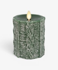 Holiday Green Sweater Knit Flameless Candle Pillar