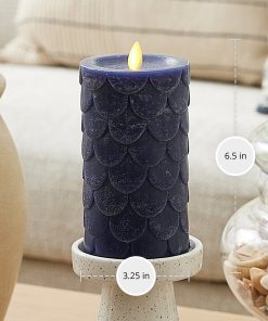Midnight Blue Embossed Fish Scale Flameless Candle Pillar