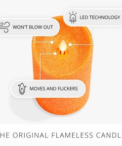 Russet Orange Glitter Flameless Candle Pillar