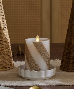 Champagne Glow Candy Cane Glitter Flameless Candle Pillar