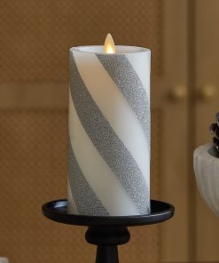 Brilliant Silver Candy Cane Glitter Flameless Candle Pillar