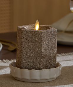 Champagne Glow Hexagon Flameless Candle Pillar