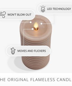 Timeless Taupe Chalky Ribbed Flameless Candle Pillar