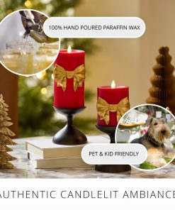 Holiday Red with Gold Bow Flameless Candle Pillar