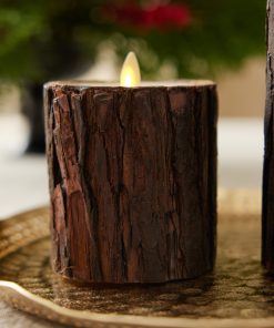 Real Bark Wood Flameless Candle Pillar