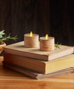 Real Birch Flameless Candle Tealights - Recessed Top - Set of 2