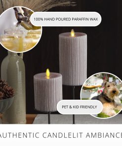 Ribbed Metallic Grey Flameless Candle Pillar
