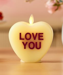 Lemon Chiffon Flameless Candle Candy Heart "LOVE YOU"