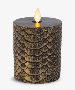 Black and Gold Snakeskin Flameless Candle Pillar