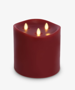 Burgundy Flameless Candle Tri-Flame Grand Pillar - Melted Top